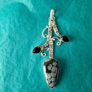 2/30$ snowflake obsidian black onyx silver 925  pendant